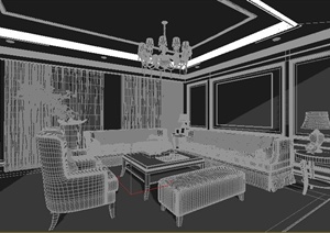 某 简约欧式客厅家具组合设计3DMAX模型