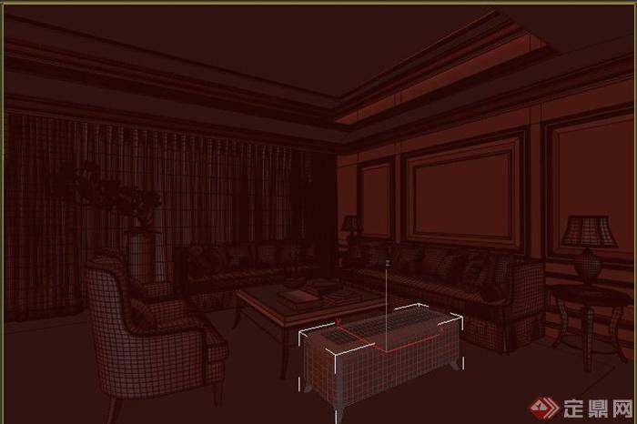 现代美式客厅沙发椅子组合设计3DMAX模型(1)
