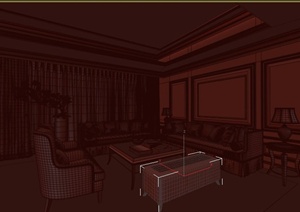 现代美式客厅沙发椅子组合设计3DMAX模型