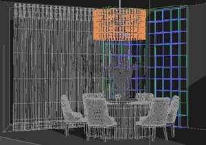 中式风格餐桌椅、吊灯3dmax模型