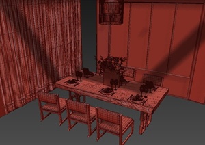 现代中式餐桌椅组合设计3DMAX模型