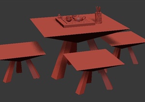 现代中式风格餐桌椅3dmax模型