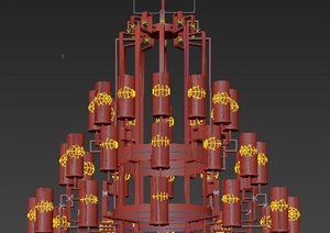 现代中式铁艺吊灯3dmax模型