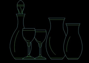 几个酒瓶和酒杯设计CAD立面图