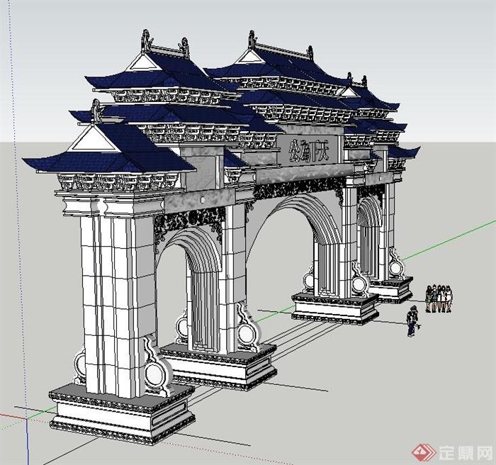 现代中式牌楼设计su模型(2)