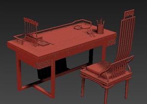 中式风格书桌椅组合3dmax模型