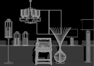 某 新中式吊灯落地灯台灯组合设计3DMAX模型