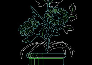一棵盆栽花卉植物CAD立面图