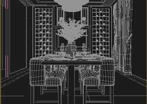 某 现代中式样板房餐厅餐桌椅吊灯组合设计3DMAX模型
