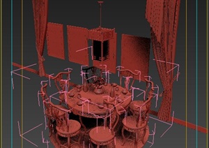 中式风格圆形餐桌椅3dmax模型