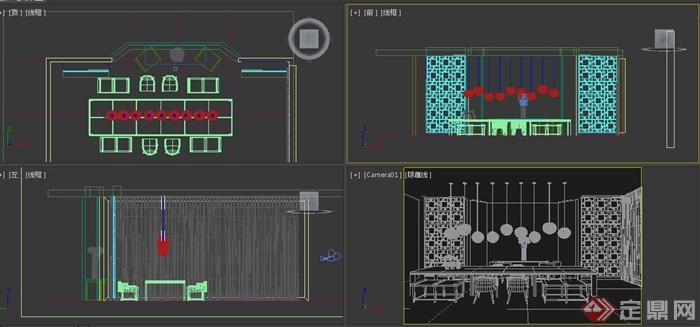 现代中式风格长形餐桌椅组合3dmax模型(2)