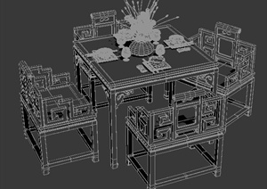 古典中式餐桌椅组合3dmax模型