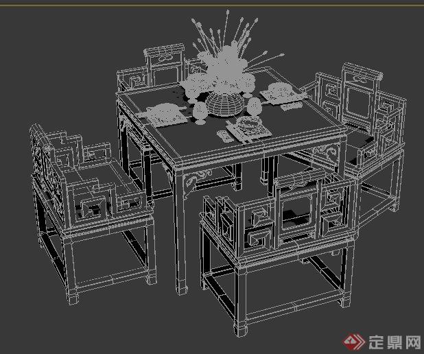 古典中式餐桌椅组合3dmax模型(1)