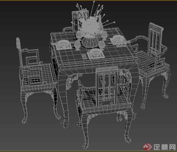 某中式风格餐桌椅组合3dmax模型(1)