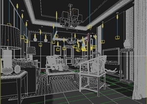 中式住宅客厅、餐厅室内设计3DMAX模型