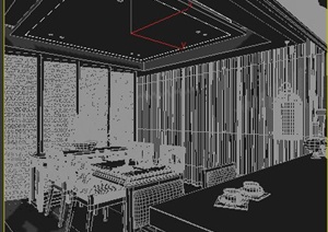 中式风格客厅、餐厅、厨房室内设计3DMAX模型