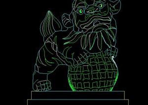 中式石狮子雕塑设计CAD立面图