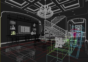 某欧式别墅客厅、餐厅室内设计3DMAX模型