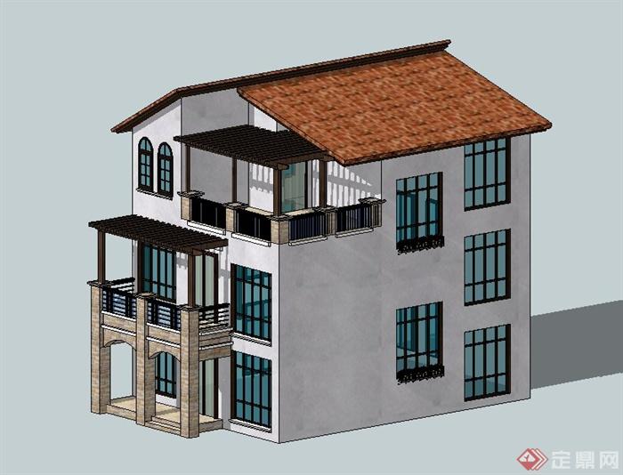 某别墅建筑设计方案（含CAD+SU+效果图）(2)
