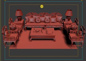 古典中式沙发茶几3dmax模型