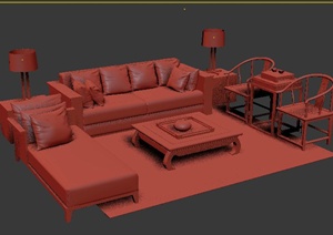 室内装饰中式沙发茶几组合3dmax模型