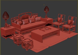 室内装饰古典中式沙发茶几3dmax模型