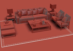 一套中式沙发组合设计3DMAX模型