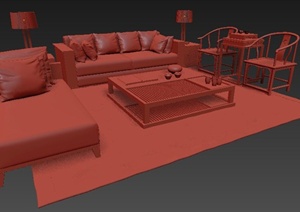 室内装饰中式沙发茶几3dmax模型