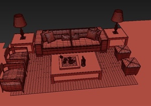 某中式客厅沙发组合设计3DMAX模型