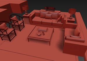 一套古中式风格沙发组合设计3DMAX模型