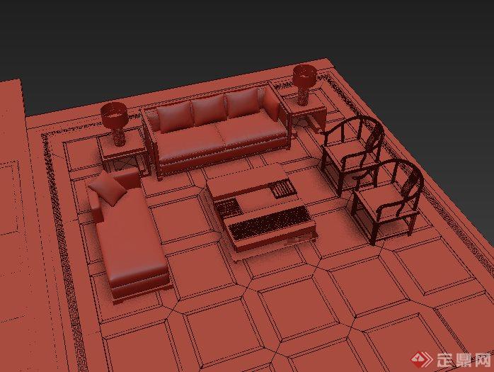 一套古典中式沙发组合设计3DMAX模型(1)