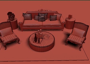 欧式沙发茶几组合设计3DMAX模型