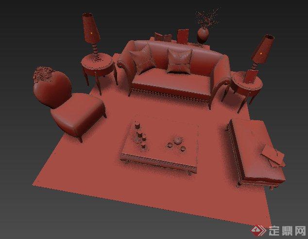 室内经典欧式沙发茶几组合3dmax模型(1)