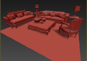 室内装饰经典欧式沙发茶几组合3dmax模型