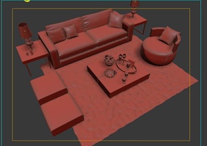 室内装饰现代沙发茶几组合3dmax模型