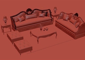 一套欧式沙发茶几组合设计MAX模型