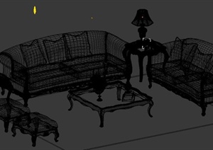 欧式一组室内客厅沙发、茶几3DMAX模型