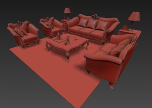 室内经典欧式风格沙发组合3dmax模型