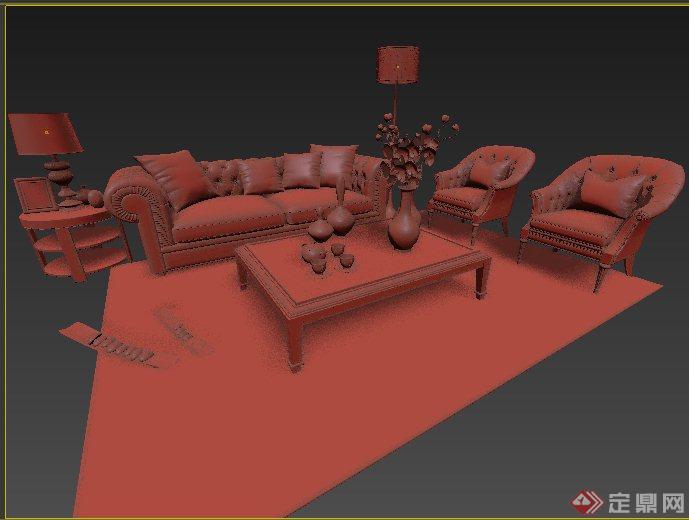 欧式风格室内沙发组合3dmax模型(1)