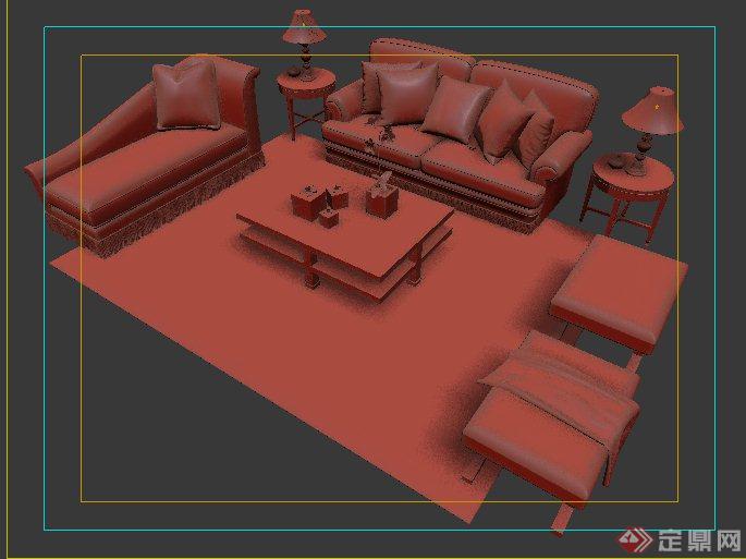 室内简欧风格沙发组合3dmax模型(1)