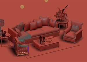 一套小型欧式沙发茶几设计3DMAX模型