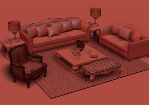一套欧式沙发茶几组合设计3DMAX模型