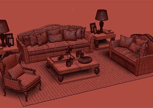 一套简欧式沙发茶几组合设计3DMAX模型