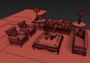 某客厅欧式风格家具沙发组合设计3DMAX模型