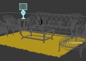 一组欧式室内客厅沙发、茶几组合3DMAX模型