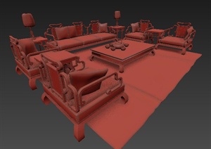 室内古典中式风格沙发组合3dmax模型