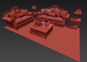 室内欧式风格沙发家具组合3dmax模型