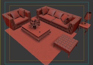 室内欧式风格沙发茶几3dmax模型