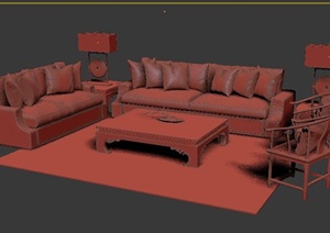 室内装饰中式古典沙发茶几3dmax模型