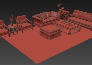 室内设计中式风格沙发组合3dmax模型